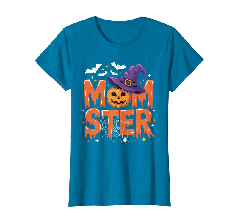 Mom-ster Halloween Funny Witch Hat Pumpkin Mom Momster Mom Mommy Matching Family Halloween Costume Women T-Shirt - Sapphire