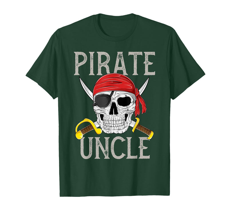 Pirate Family Apparel Pirate Uncle Jolly Roger Flag Skull Family Pirates T-Shirt - Dark Green