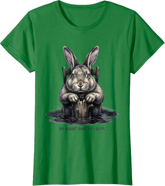 Women's My Rabbit Runs This Room Cute Goth Bunny Rabbit Lover Humor T-Shirt - Kelly Green