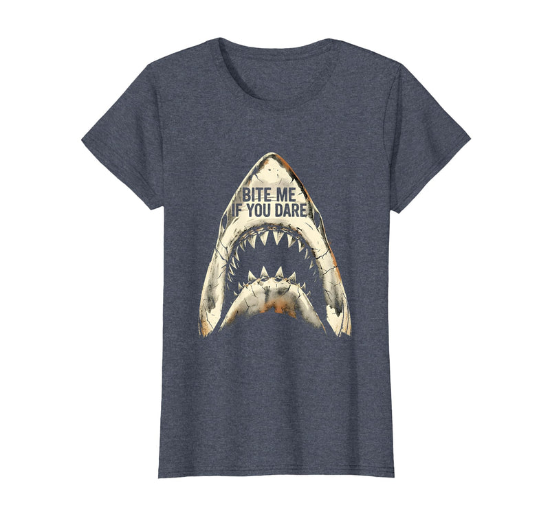 Mademark Bite Me If You Dare Bold Shark Women Design T-Shirt - Heather Blue