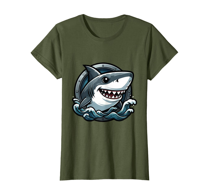 Mademark Kids Shark Ocean Waves Graphic Tee T-Shirt - Olive Green