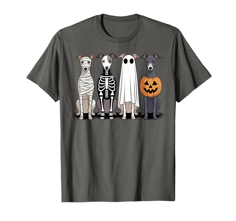 Funny Retro Italian Greyhound Dog Halloween Witch Spooky Ghost Italian Greyhound Pumpkin Halloween Skeleton T-Shirt -