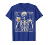 Funny Skeleton Drinking Bourbon Whiskey Halloween Alcoholic T-Shirt - Royal Blue