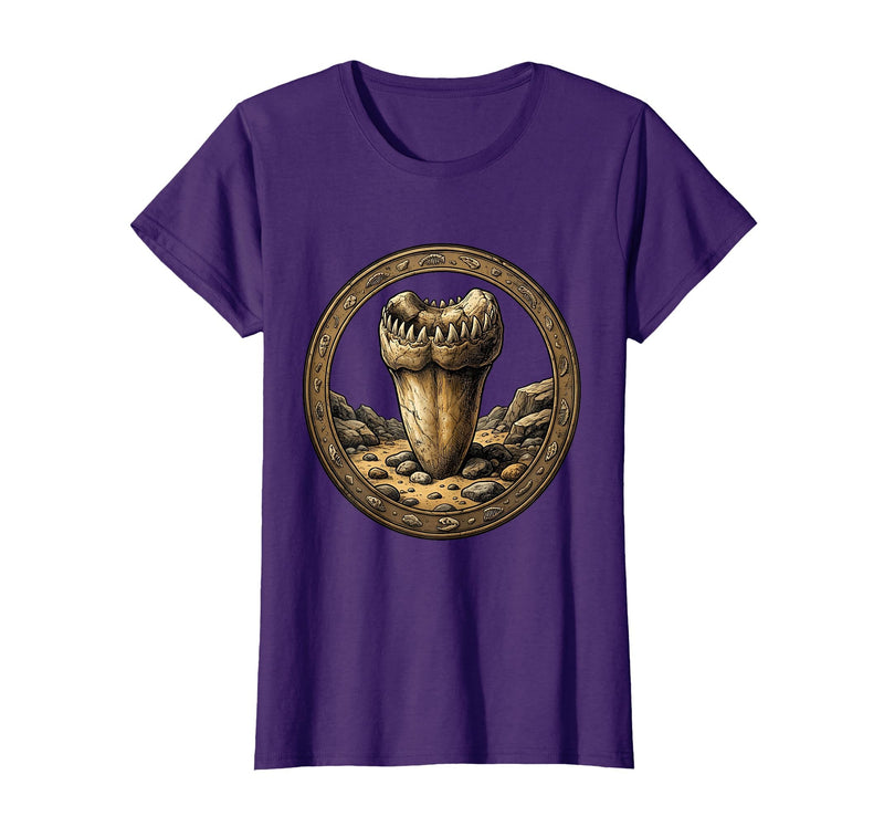 Mademark Fossilized Megalodon Tooth Ancient Shark Relic T-Shirt - Purple