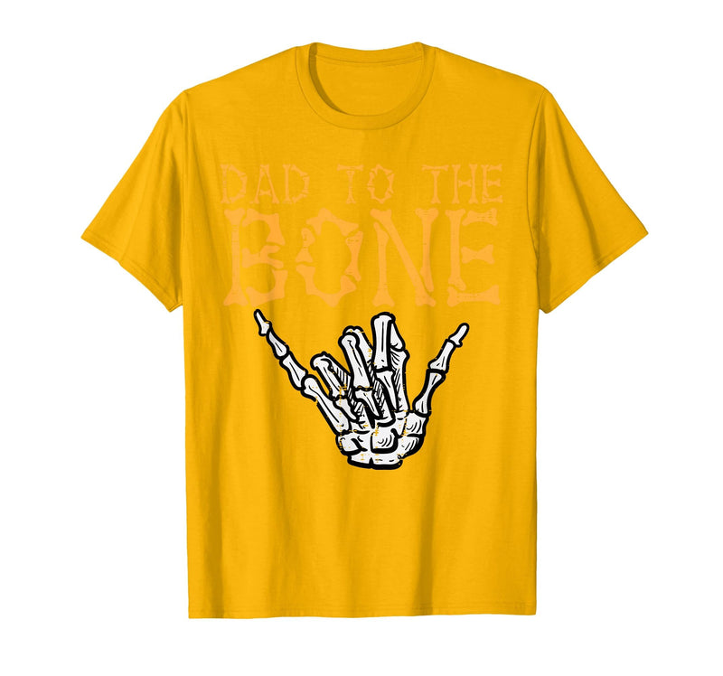 Mens Halloween Shirts For Dad Daddy Papa Men Halloween Dad to The Bone Skeleton Hand Fun Papa Costume Men T-Shirt - Golden