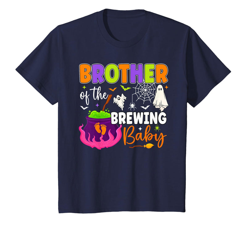 Halloween Baby Shower Brewing Baby Family Matching Brother of Brewing Baby Halloween Theme Baby Shower Spooky T-Shirt - Navy