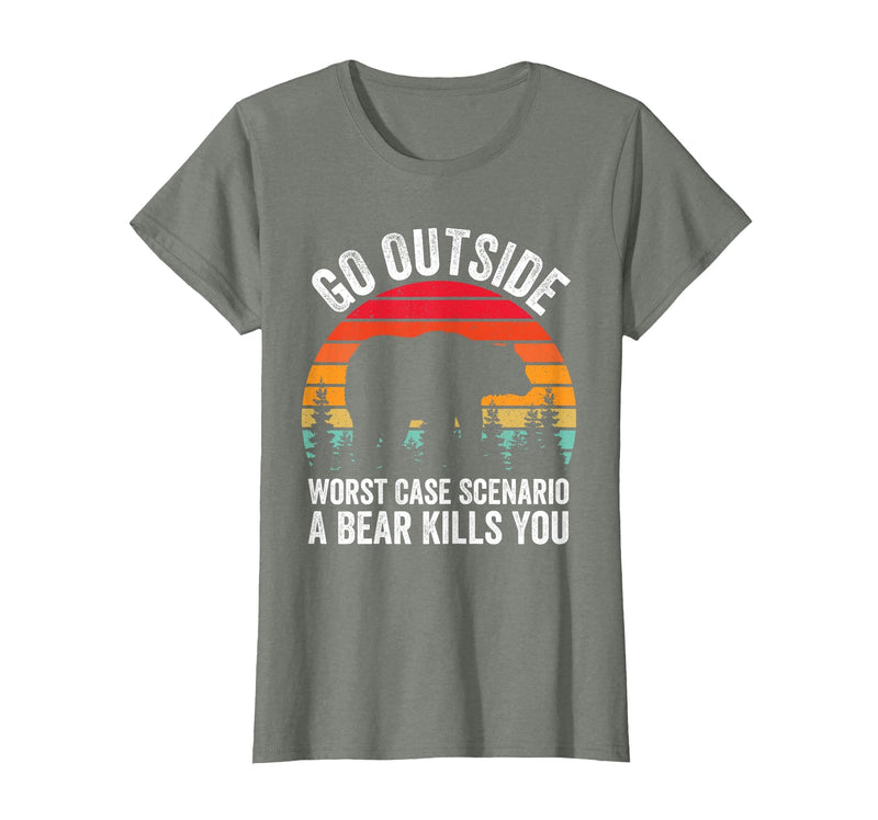 Go Outside Worst Case Scenario A Bear Kills You Camping T-Shirt - Olive Heather