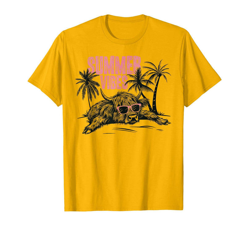 Summer vibes Highland cow t -shir t Summer Vibes Highland Cow T-Shirt - Golden Yellow