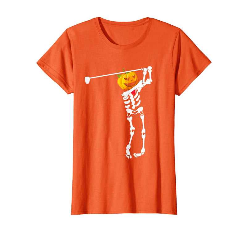Funny Skeleton Golf Halloween Costume Golf Skeleton Pumpkin Halloween Shirt T-Shirt - Orange