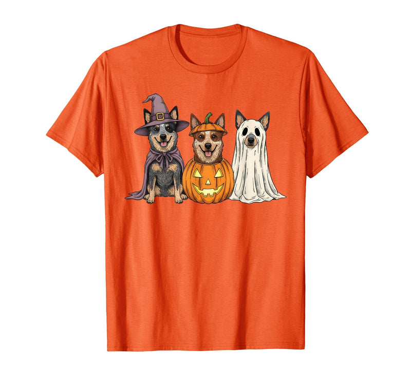 Funny Retro Australian Cattle Dog Halloween Witch Spooky Ghost Blue Heeler Pumpkin Halloween Dog Lover T-Shirt - Orange