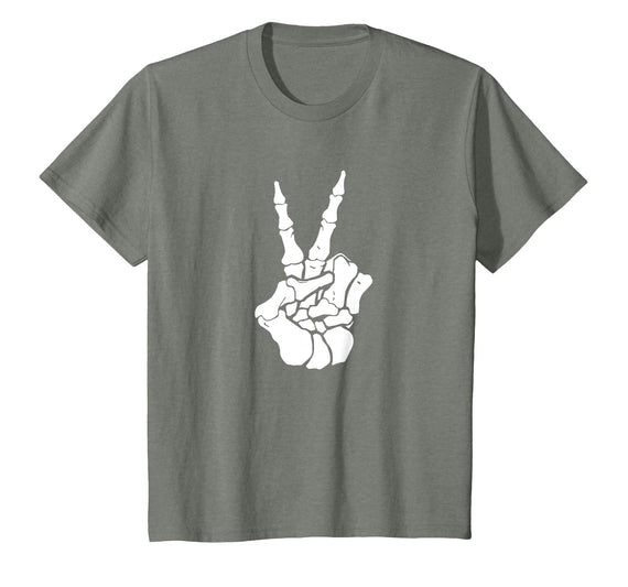 Goodtogotees Skeleton Hand Peace Sign Halloween t-Shirt T-Shirt - Olive Heather