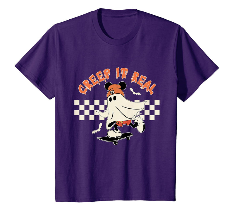 Halloween Creep it Real Vintage Ghost CKTEE2 Vintage Halloween Creep It Real Mouse Ghost Boy Fall Season T-Shirt - Purple