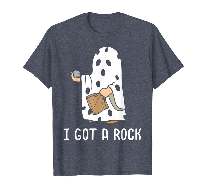 Funny Halloween Vibes Trick Or Treating I Got A Rock Funny Halloween Trick Or Treating Ghost T-Shirt - Heather Blue