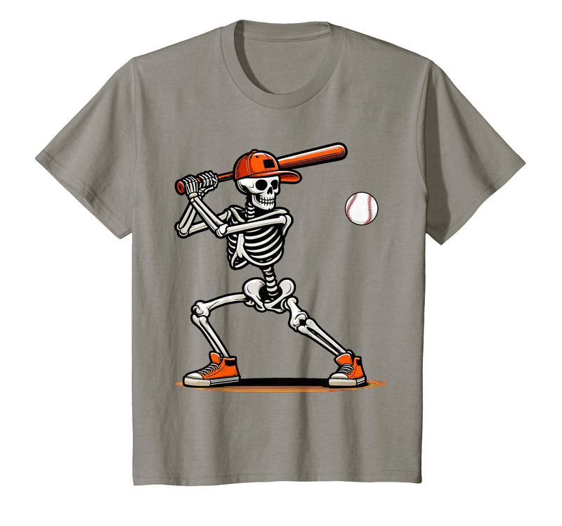 Funny Halloween Skeleton Sports Boys Costume Baseball Skeleton Spooky Boys Halloween Baseball Player T-Shirt - Slate Grey