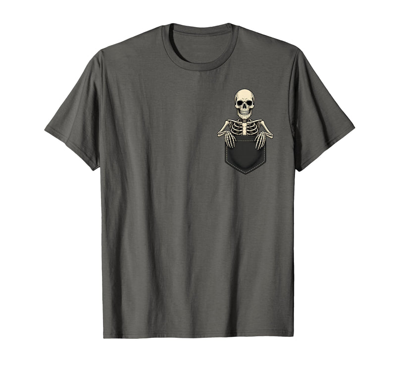 Funny Pocket Skeleton Halloween T Shirt For Men Funny Skeleton in The Pocket Halloween Kids Teens Adults T-Shirt - Asphalt