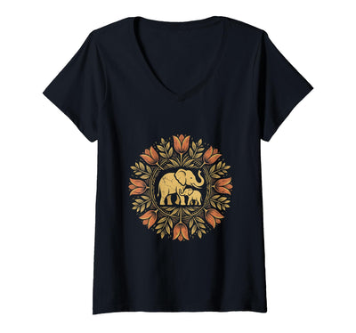 Mademark Women's Mother Elephant Nudging Newborn Calf Maternity V-Neck T-Shirt - Women