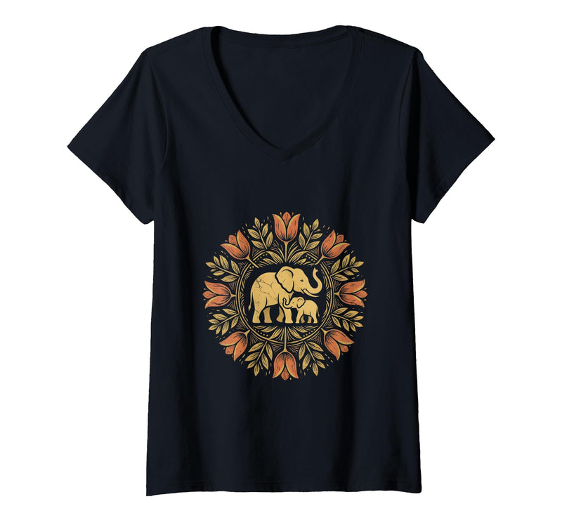 Mademark Women's Mother Elephant Nudging Newborn Calf Maternity V-Neck T-Shirt - Women - Black