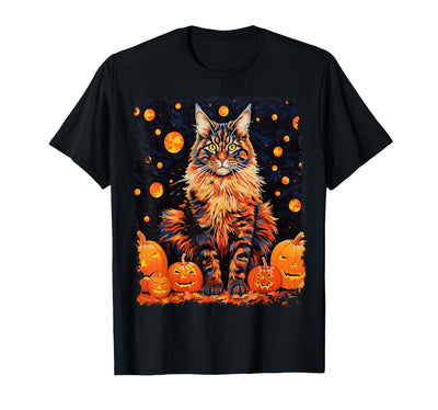 Noah's Bestiary Basics Pop Art Maine Coon Cat Pumpkin Halloween T-Shirt