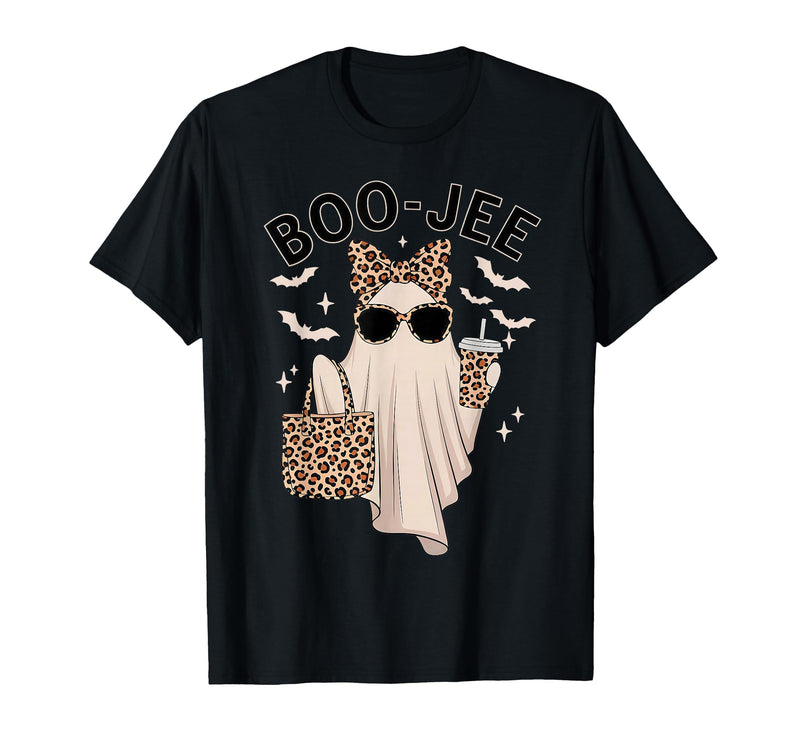 Halloween Boo-Jee Leopard Ghost Coquette Bow Coquette Leopard Ghost Coffee Boo-JEE Halloween Boujee Ghost T-Shirt - Black
