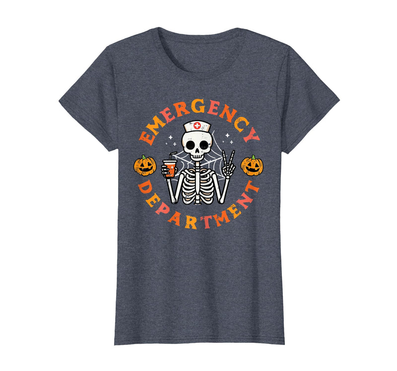 Halloween Nurse Shirts For Women Scrub Costumes Emergency Department Funny Halloween ER Nurse Women Men T-Shirt - Heather