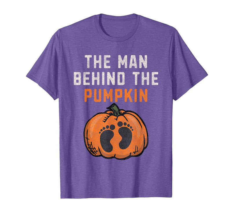 Halloween Pregnancy Announcement for Future Dad The Man Behind The Pumpkin Dad Halloween Pregnancy Reveal T-Shirt - Purple