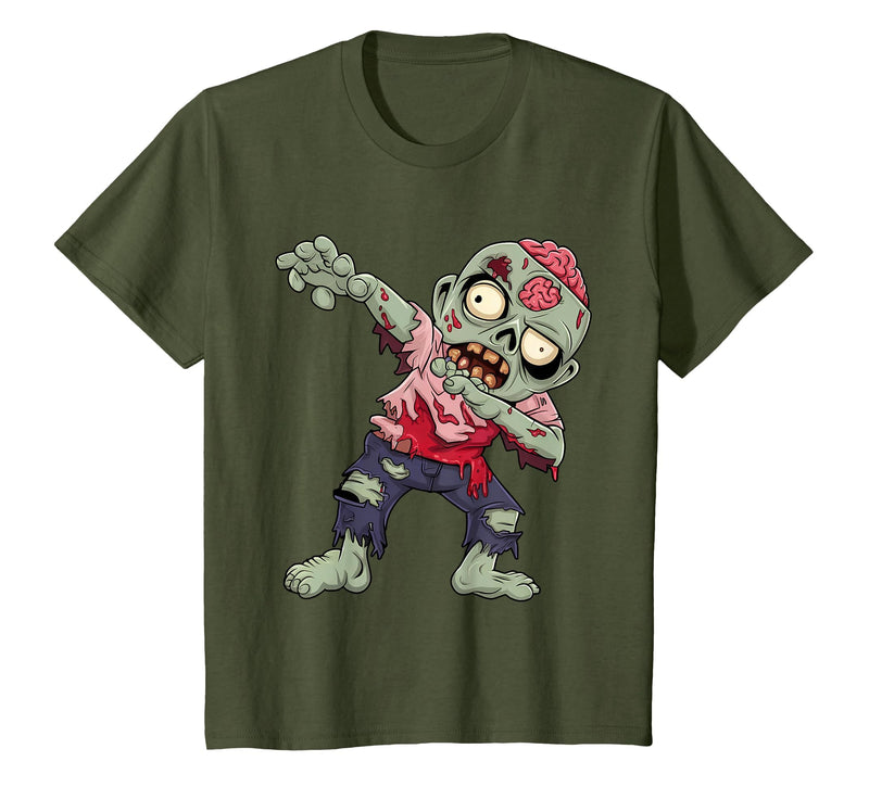 Halloween Shirts Women Men Kids Dabbing Zombie Brain Halloween Scary Dab Dance Boys Teen Men T-Shirt - Olive Green