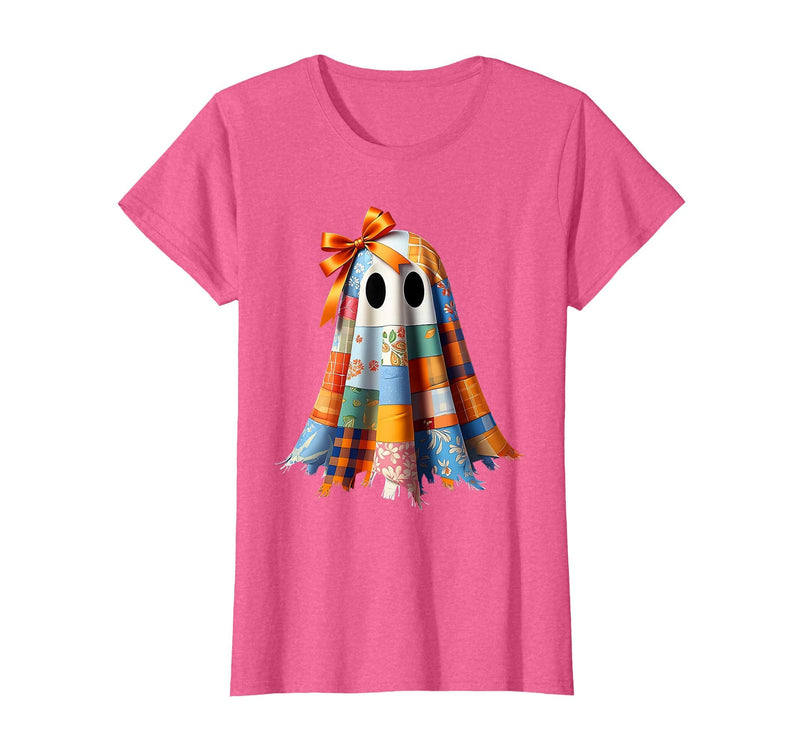 Patchwork Quilt Ghost Halloween Quilter Autumn Tee Patchwork Ghost Quilt Halloween Quilter Fall Autumn Bow Cute T-Shirt -