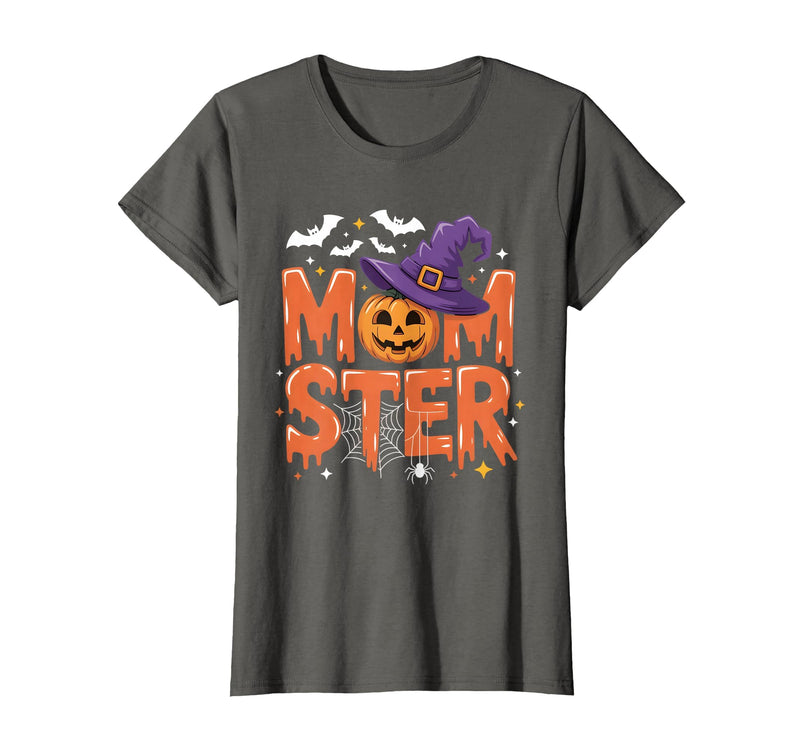 Mom-ster Halloween Funny Witch Hat Pumpkin Mom Momster Mom Mommy Matching Family Halloween Costume Women T-Shirt - Asphalt