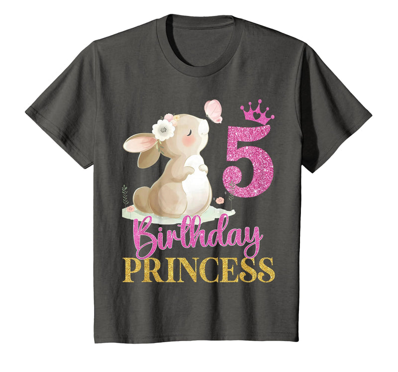 Kids 5th Birthday Rabbit Princess Girl Bunny 5 Years Old T-Shirt in Asphalt Grey