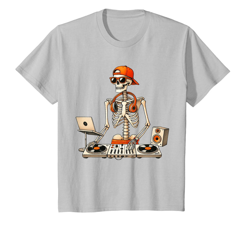 Funny Skeleton DJ Halloween Men Outfit Skeleton DJ Halloween Costume Turntable Music Funny Men Boys T-Shirt - Silver Grey