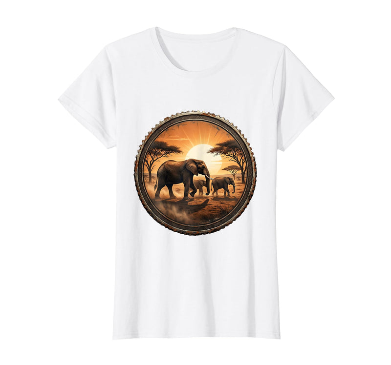 Mademark Elephant Herd Crossing Dusty Savanna Plain T-Shirt - Women - White