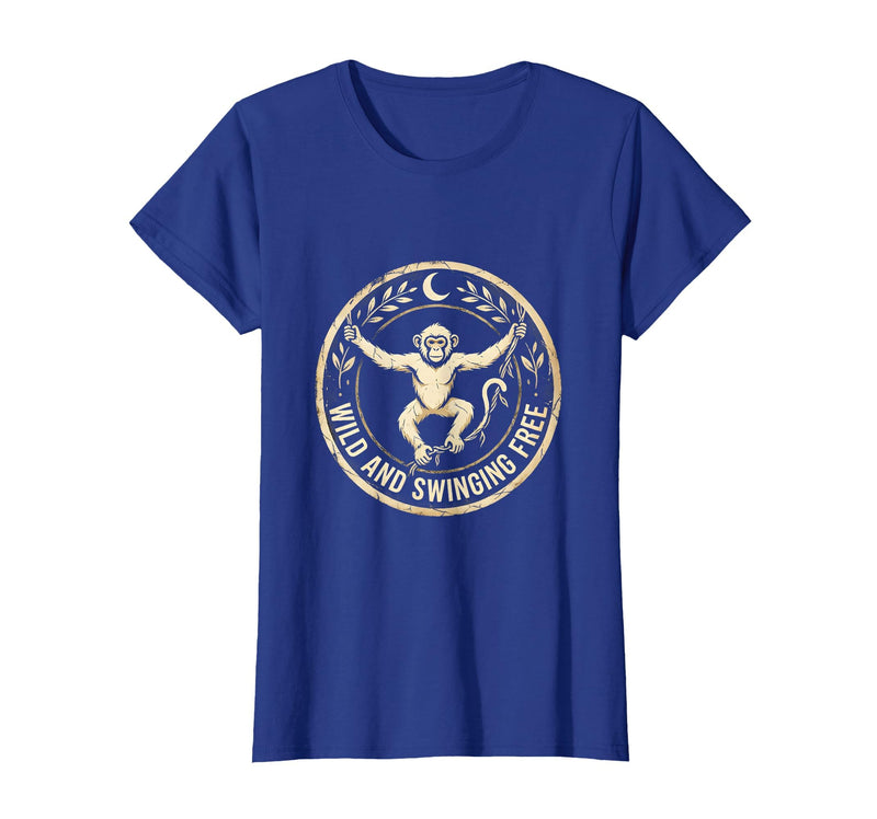Mademark Wild and Swinging Free Monkey Graphic Design T-Shirt - Women - Royal Blue