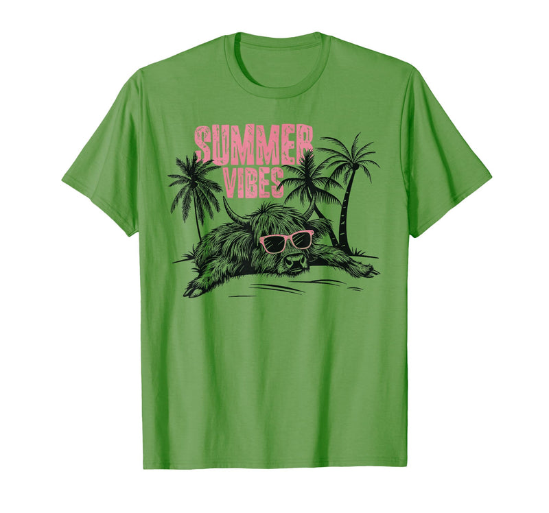 Summer vibes Highland cow t -shir t Summer Vibes Highland Cow T-Shirt - Grass Green
