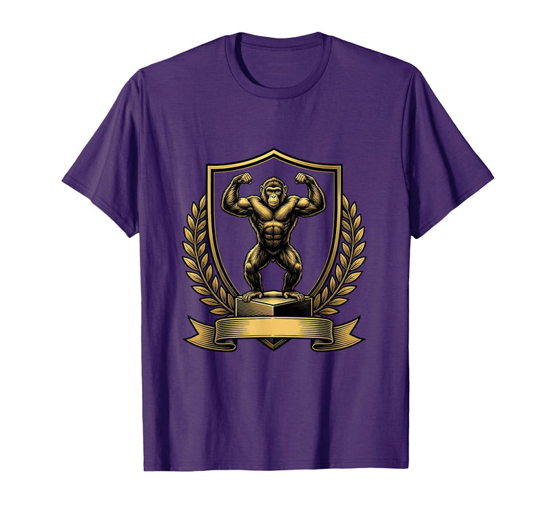 Mademark Monkey Flexing Muscles on Gym Podium T-Shirt - Men - Purple
