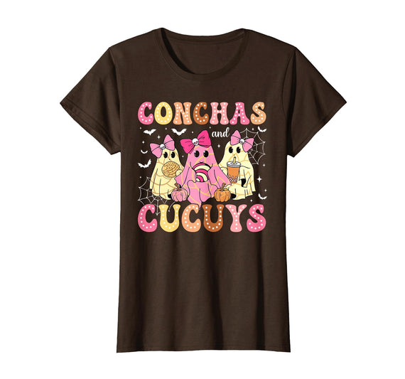 Funny Conchas and Cucuys Mexican Tees Halloween Cute Conchas and Cucuys Ghost Funny Halloween Mexican Ghost T-Shirt - Brown