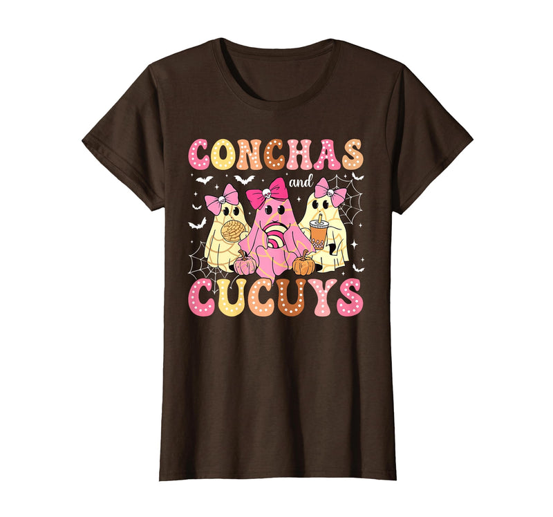Funny Conchas and Cucuys Mexican Tees Halloween Cute Conchas and Cucuys Ghost Funny Halloween Mexican Ghost T-Shirt - Brown