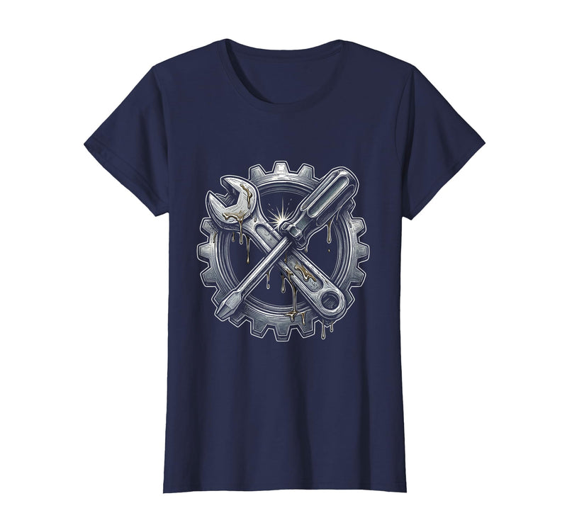 Mademark Grease Monkey Wrench and Screwdriver Crossed T-Shirt - Women - Navy Blue