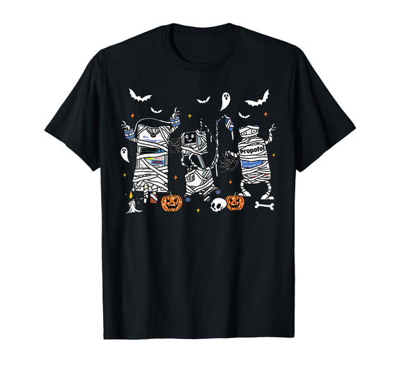 Cute Ghost Halloween Nurse Spooky Season Halloween ICU Nurse Propofol Mummy NICU PICU Nurse Tech T-Shirt - Black