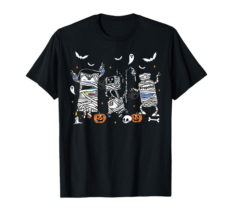 Cute Ghost Halloween Nurse Spooky Season Halloween ICU Nurse Propofol Mummy NICU PICU Nurse Tech T-Shirt - Black