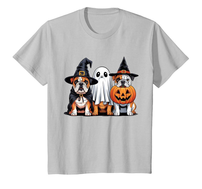 English Bulldog Halloween Funny Dog Lover Pumpkin Witch T-Shirt - Silver Grey