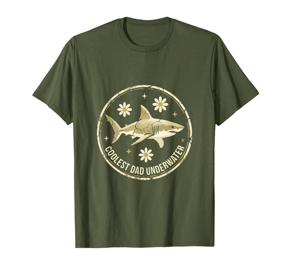 Mademark Coolest Dad Underwater Daddy Shark Design T-Shirt - Olive Green