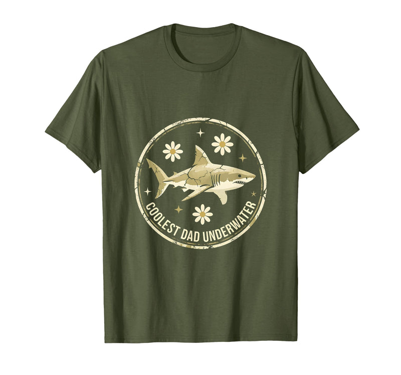 Mademark Coolest Dad Underwater Daddy Shark Design T-Shirt - Olive Green