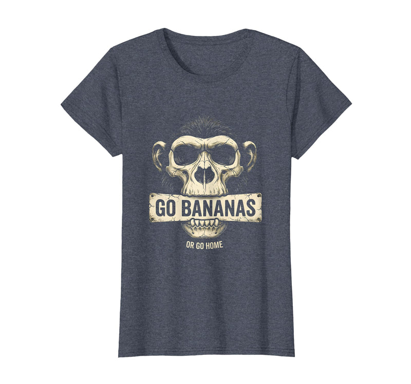 Mademark Go Bananas or Go Home Funny Monkey Design T-Shirt - Women - Heather Blue