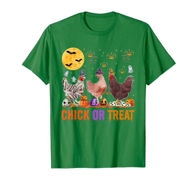 Autumn Pumpkin Chicken Halloween Chicken Farm Fall Halloween Chicken Pumpkin Chick Or Treat Spooky T-Shirt - Kelly Green