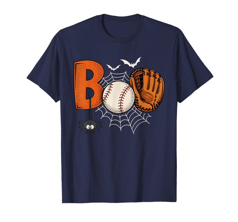 Boo Baseball Halloween Tee Funny Boo Baseball Halloween Sports Men Boys Kids Toddler T-Shirt - Navy Blue