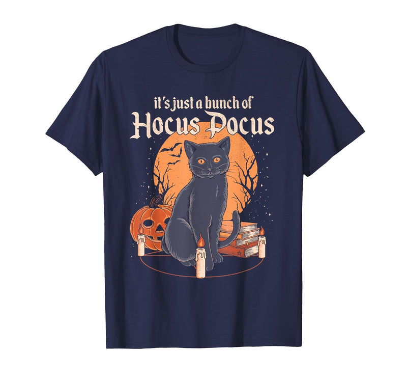 funny Halloween shirt It's Just A Bunch of Hocus Pocus Funny Cat T-Shirt - Navy Blue