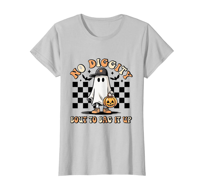 Halloween Pumkin Trick Or Treat Apparel No Diggity About to Bag It Up Trick Treat Candy Halloween T-Shirt - Silver Grey