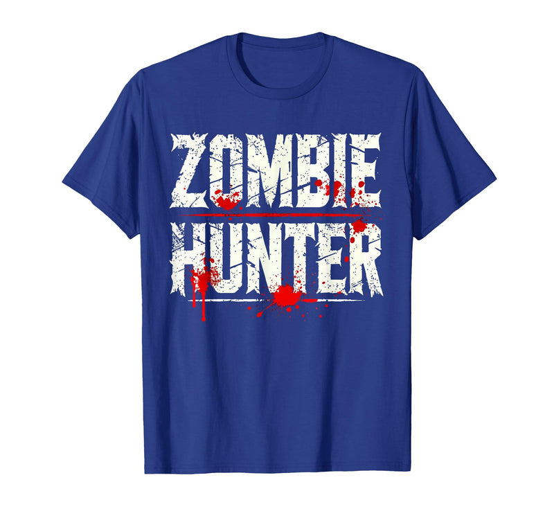 Zombie Apocalypse Survival Gear Hunter Zombie Hunter Blood Splatter Typography T-Shirt - Royal Blue