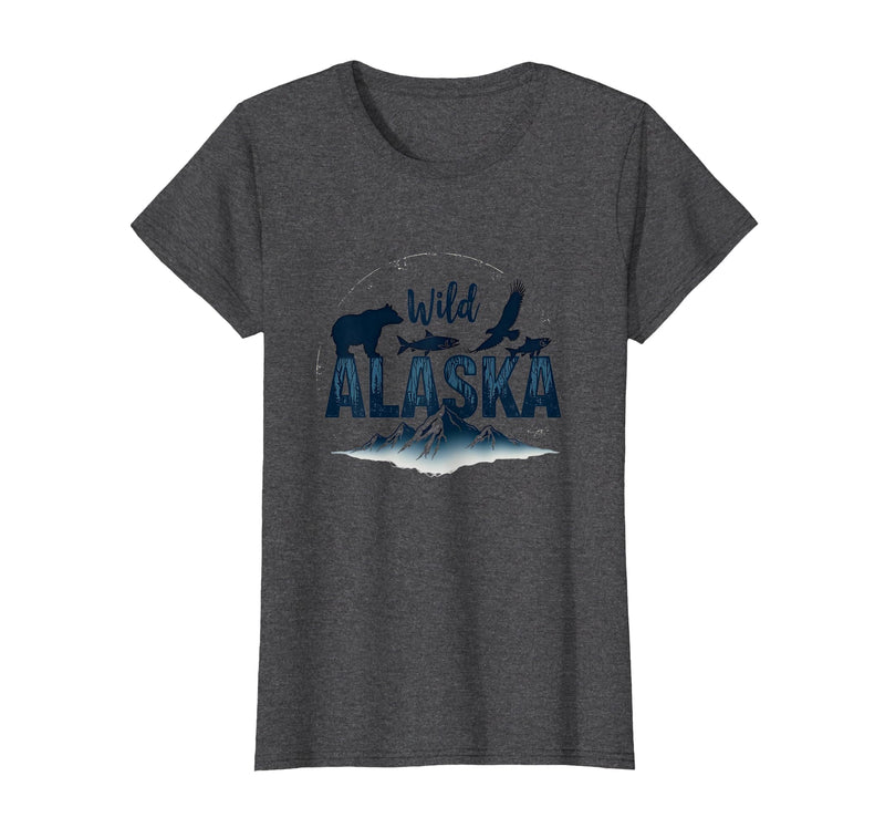 Mademark Wild Alaska Adventure: Bear, Fish, Eagle Mountain Scene T-Shirt - Dark Heather Grey