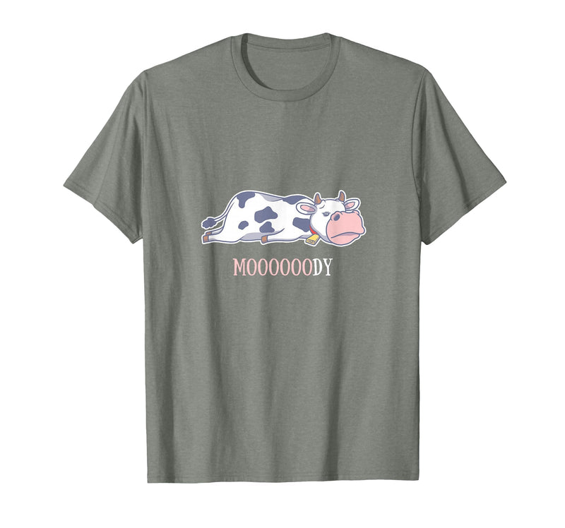 Bad Mood Sleeping Cow Tee Moooody Cow Beef Milk Farm Animals T-Shirt - Olive Heather